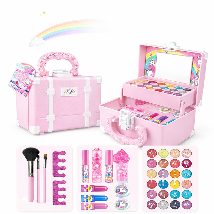 어린이 공주 메이크업 세트 키즈 화장놀이 장난감 휴대용 화장가방 네일 키트 생일선물
