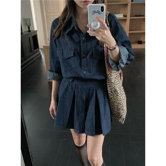 스테디 데님셋업 데님셔츠 데님스커트 투피스셋업 청청셋업 데님투피스
