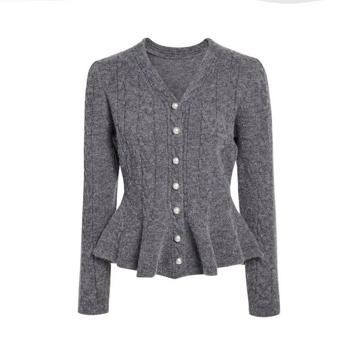 백화점매장출고 JJ지고트 아가일 진주 플레어 금사 니트 가디건 GRAN1CD431