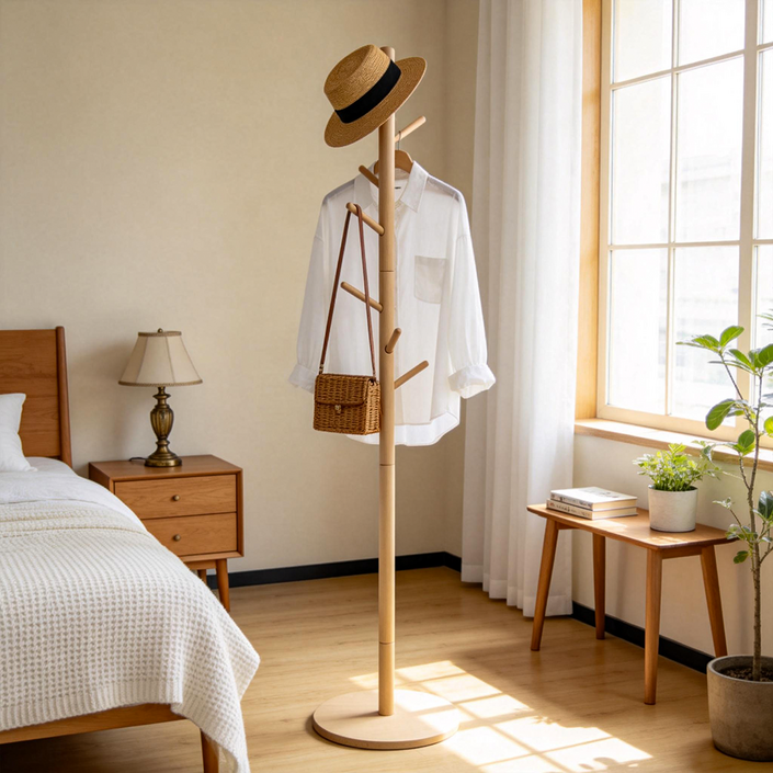 느티나무 스탠드 옷걸이 원목 원판형 7구 방울형 행거 트리