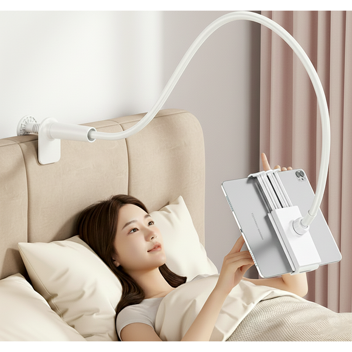 에블모어 100CM 흔들림없는 침대 태블릿 핸드폰 거치대, 화이트, 1개