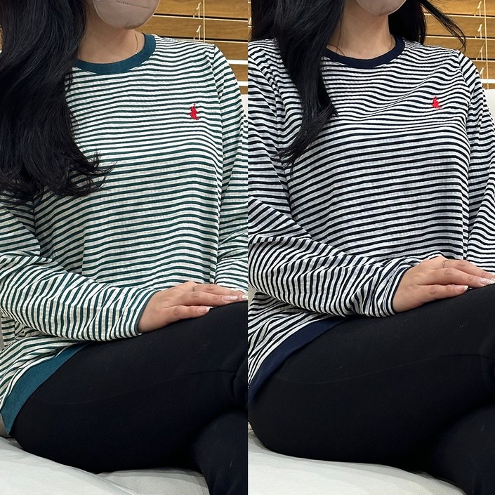 엔케이아울렛 B여성줄무늬절개긴팔티 여자 스트라이프 포인트 티셔츠 라운드 기본 베이직