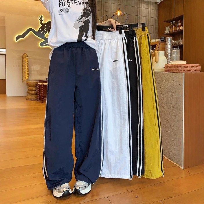 UPPERCUT 여성 사이드라인 바스락 트레이닝팬츠 와이드팬츠 여름용 밴딩팬츠 밑단스트링 팬츠 빅사이즈 여성팬츠