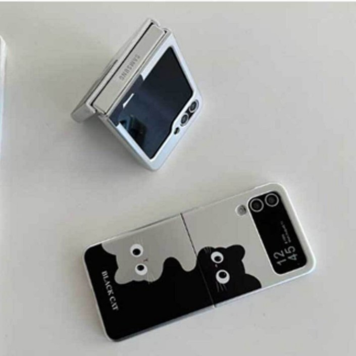 갤 겔럭시 Z 플립4 flips4 플립5 flip5 플립6 flip6 애니 블랙 고양이 패턴 하드케이스