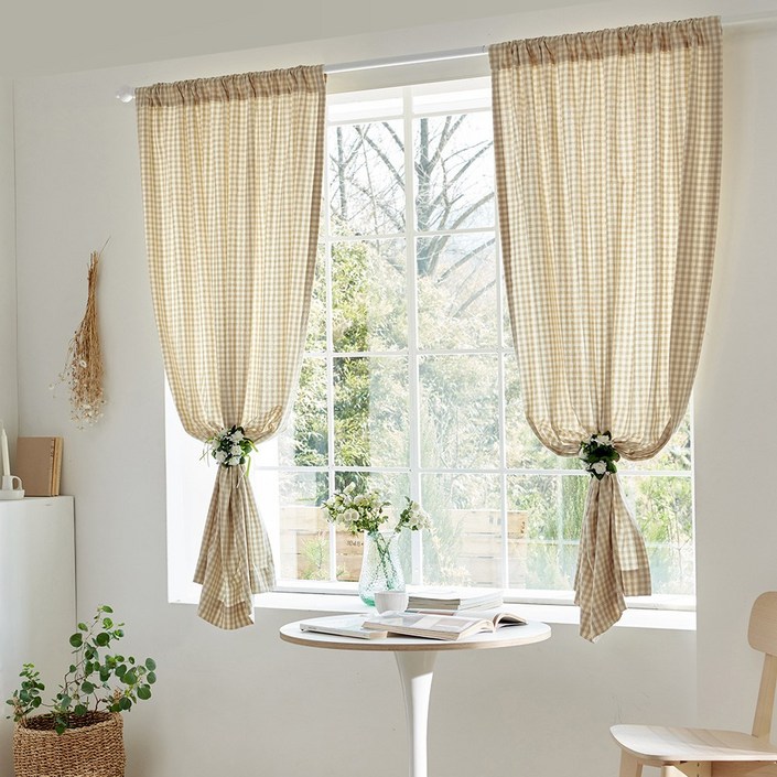 커튼이샵 선염 체크 커튼 2p 세트