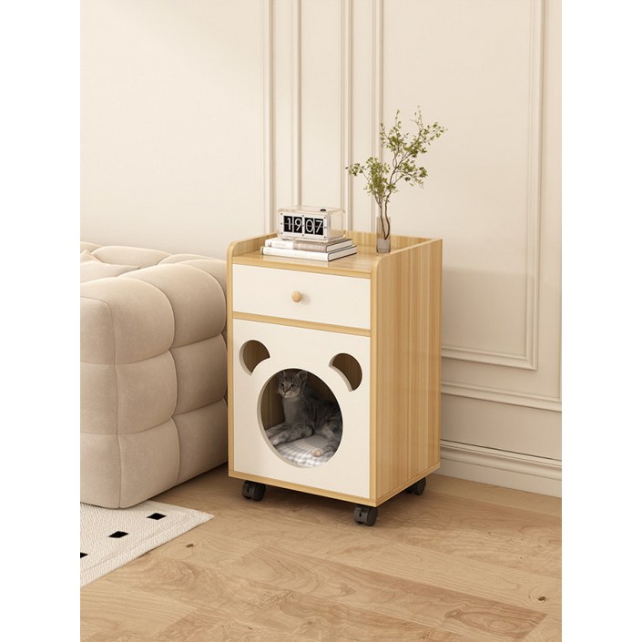 캣하우스 고양이 숨숨집 일체형 협탁 침대옆 수납 캐비닛 다용도 반려묘 가구