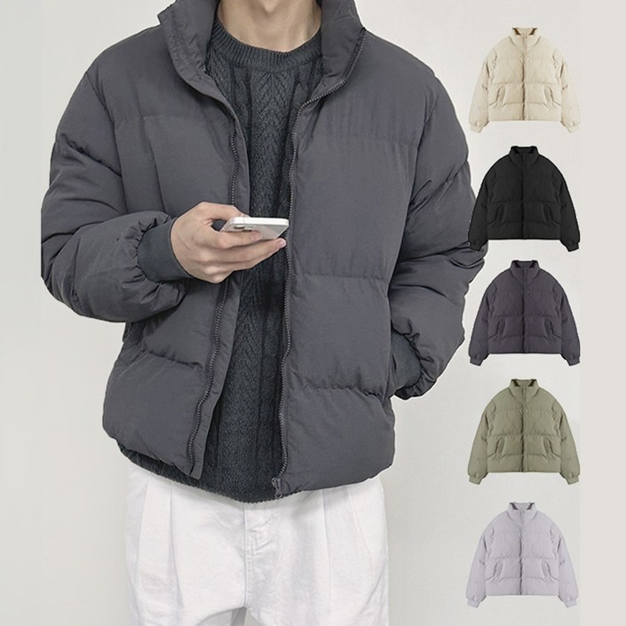 남성용 스탠다드 푸퍼 웰론 오버핏 숏 기본 무지 패딩