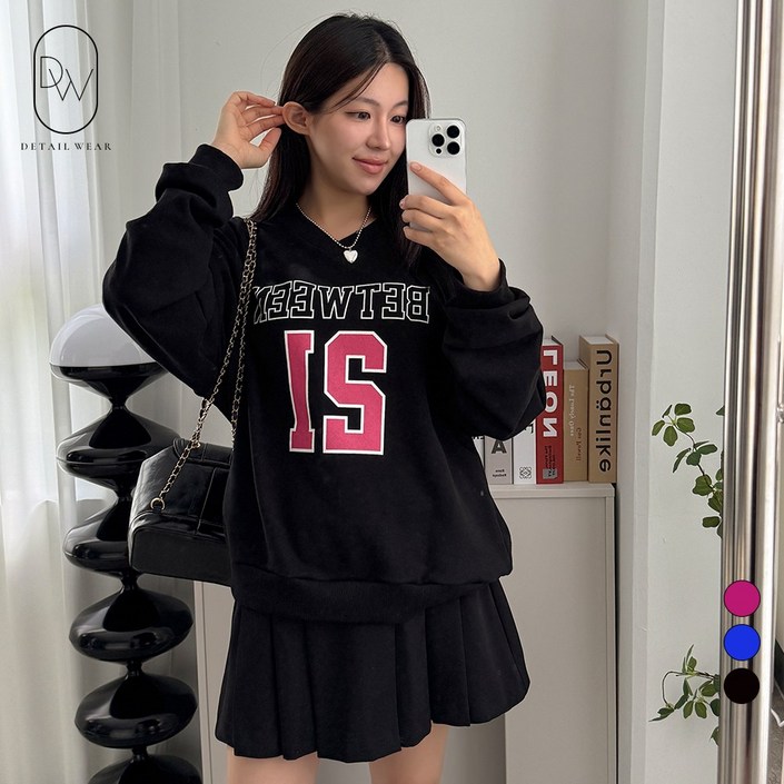 디테일웨어 여성 비트윈 브이넥 긴팔 맨투맨 빅사이즈 탄탄한 면원단 비비드컬러 루즈핏 간절기 여자맨투맨