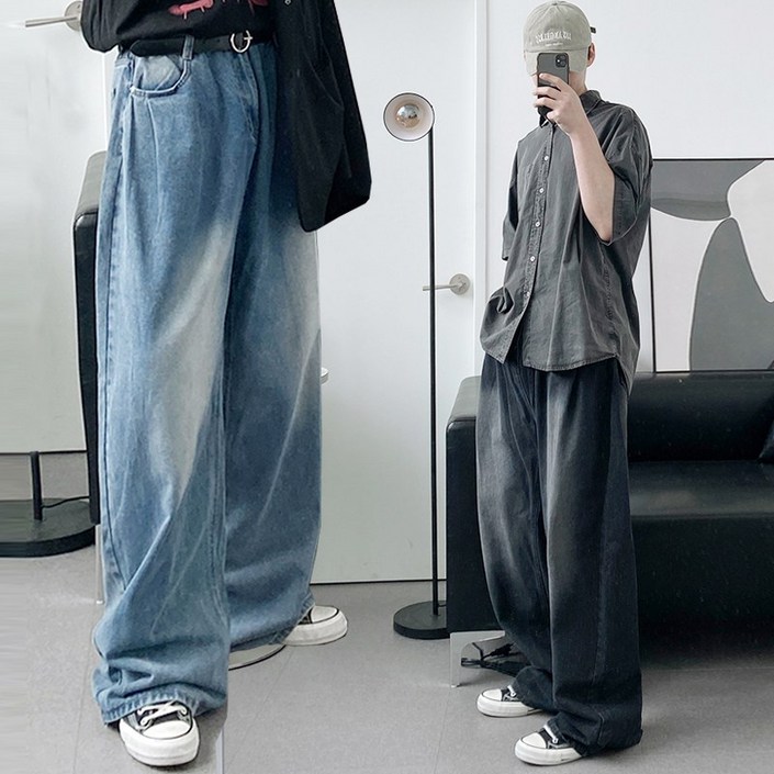 기본롱 S3XL 루카 벌룬핏 사이드 핀턱 셔링 와이드 데님 팬츠 청바지