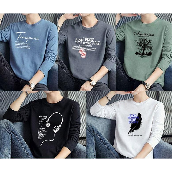 봄 가을 1+1+1+1+1 남성 긴팔티셔츠 남자 청년 빅사이즈 박시 프린트 티셔츠 라운드 이너 옷 긴팔티셔츠 오버핏 5종 세트 100KG 까지