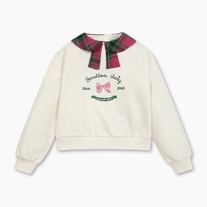 베네통 키즈 스쿨 체크 카라 맨투맨 QAMT05541IV