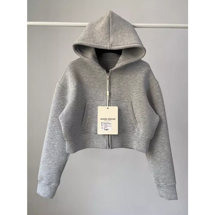 넬로넬리 숏기장 후드 긴팔 맨투맨 크롭 집업 아우터