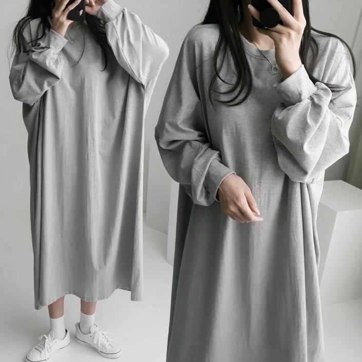 왕박시4XL 국산 오버핏 빅사이즈 무지 긴팔 맨투맨 롱 원피스