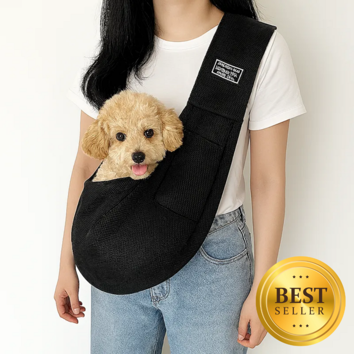 오썸머 강아지 고양이 메쉬 슬링백 이동가방 포대기, 1개, 블랙