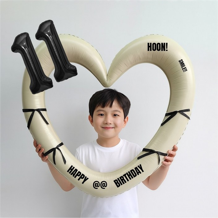 해피제이니 블랙 숫자 하트프레임 풍선 생일파티용품세트프리레터링 시트지 포함 포토존, 1세트, 11 크림하트