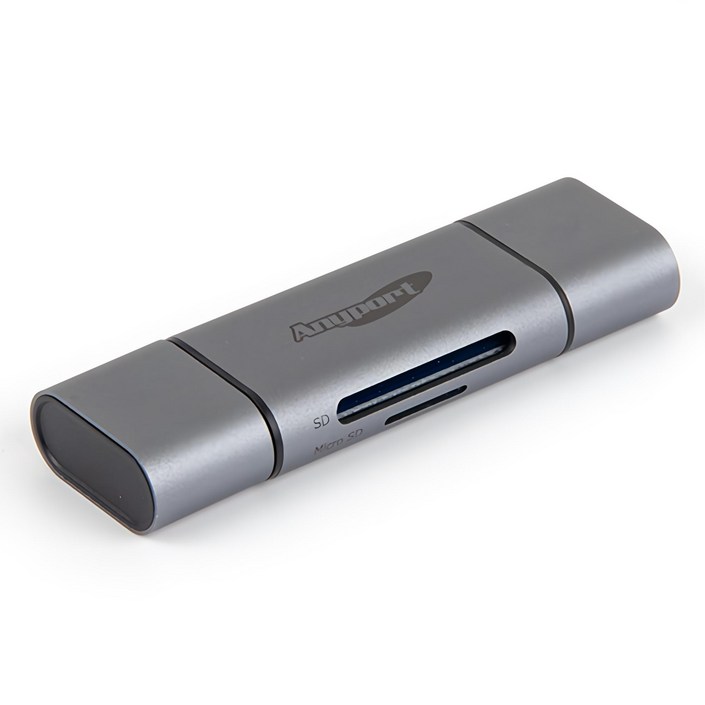 애니포트 메탈바디 2IN1 OTG 카드리더기 USB3.0 Type C, APUC21, 그레이