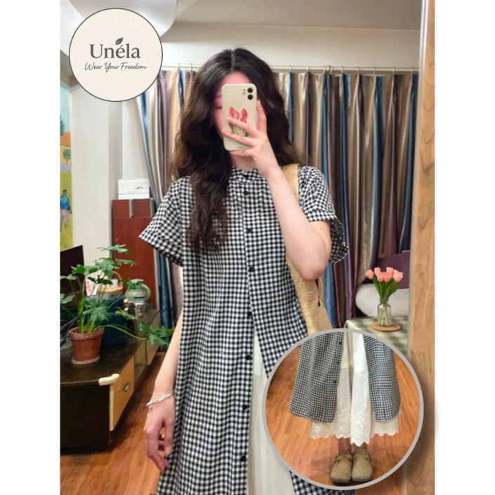유넬라 체형커버 루즈핏 셔츠형 원피스 레이어드 세트