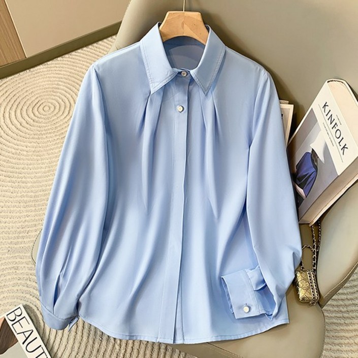 제이로그 클래식 카라 핀턱 블라우스 셔츠 노버핀BL