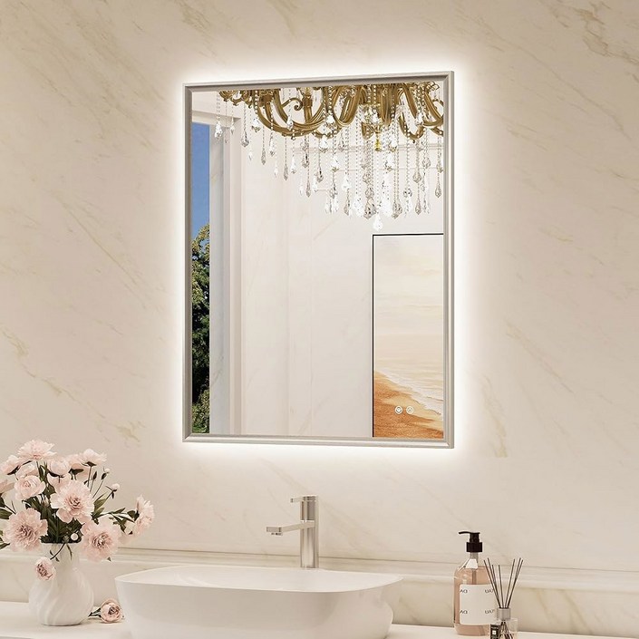 골드 프레임의 토케시미 36인치 x 24인치 LED 욕실 거울, 깨짐 방지, 메모리, 3가지 색상, 김서림 HD 강화 유리의 안티 거울