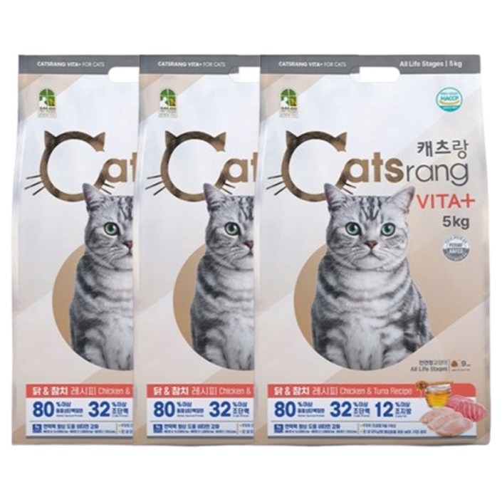 NEW 캐츠랑 전연령 업그레이드 포뮬라 5kg 3개, 닭+참치, 5kg, 3개