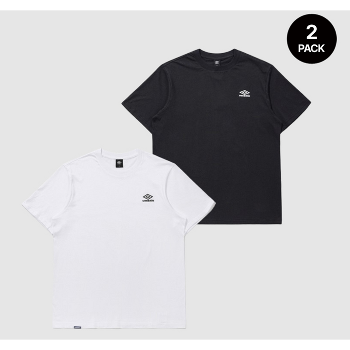 정품 엄브로 성인 남녀공용 블랙 화이트 2개세트 반팔 라운드 티셔츠 가벼운 시원 ASDMO2