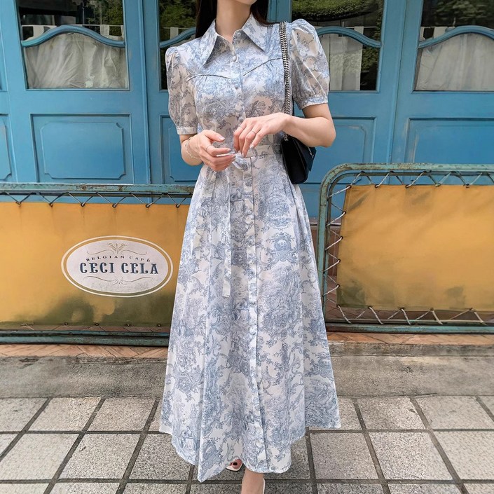 비비디아 Bibidia 2025 여름신상 여성 쉬폰 롱 원피스 캐주얼 반팔 롱치마 시원한소재  5460