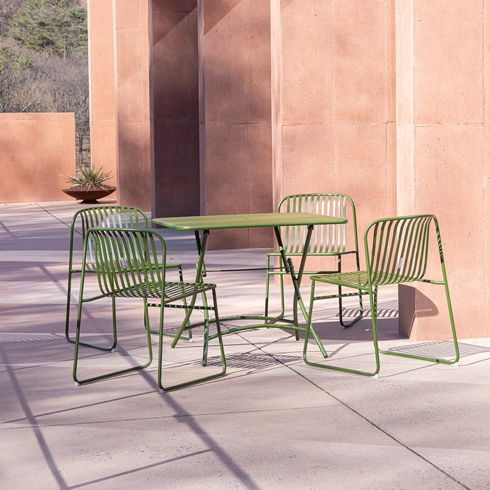 코나 접이식 야외 테이블 세트 4인 철제 체어 의자, 올리브그린
