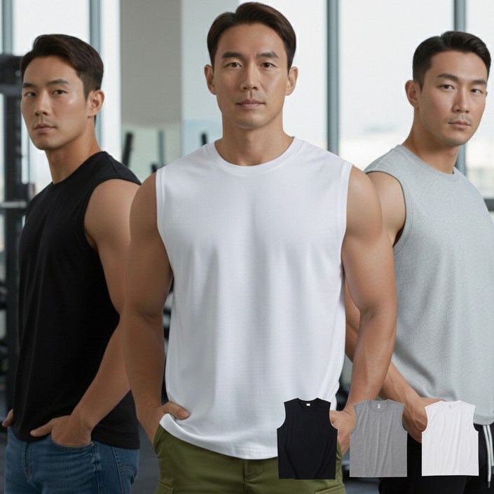 국민나시 헐크핏 남성 무지 나시 3p 스포츠 머슬 런닝