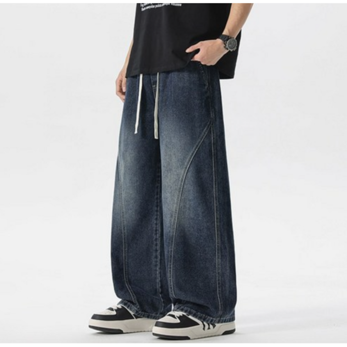 BDICOOL 남성 루즈핏 데님 팬츠 청바지 세미 와이드 기모 밴딩 BK133
