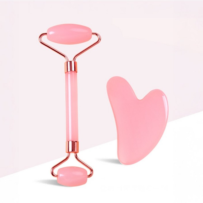 로즈쿼츠 괄사 마사지 하트 롤러 얼굴 마사지 세트