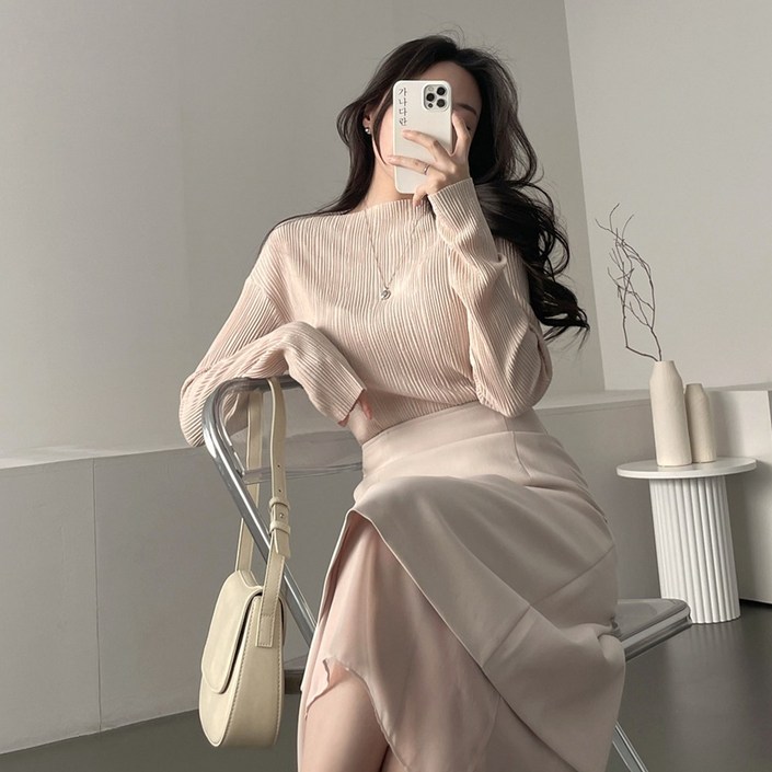 가나다란 랑뜨 고급스러운 여리핏 플리츠 블라우스 티셔츠 2color