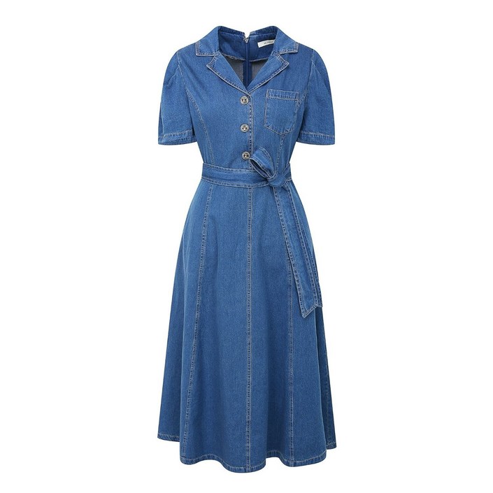 JJ지고트 JJ JIGOTT 오픈 칼라 플레어 데님 원피스 GR5M0OP961 453051