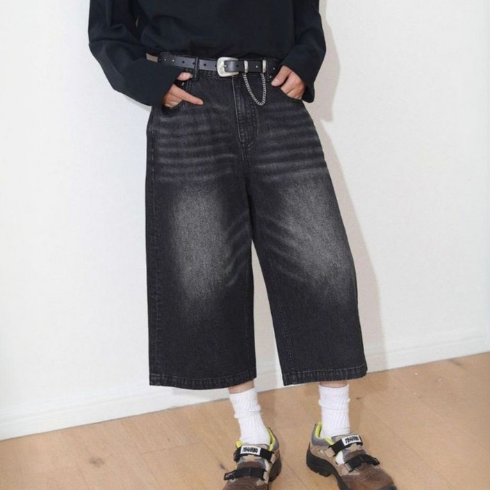 썸머브리즈 남녀공용 버뮤다 팬츠 워시드블랙 흑청