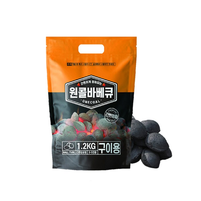 꾸버스 원콜 야자숯 차콜 조개탄, 1봉, 1.2kg