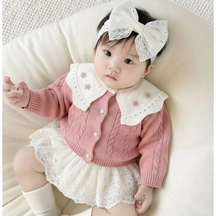 스타일원 당일배송 신생아 외출복 베이비 돌 아기 니트 카라 가디건