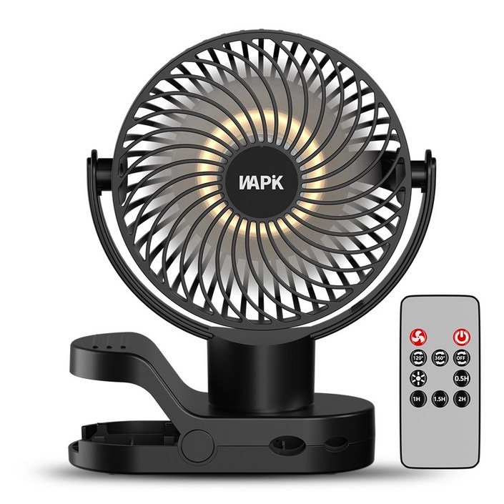 와피크 미니 무선 집게형 선풍기 F8 Pro 클립 무드등 좌우회전 휴대용 BLDC, 블랙