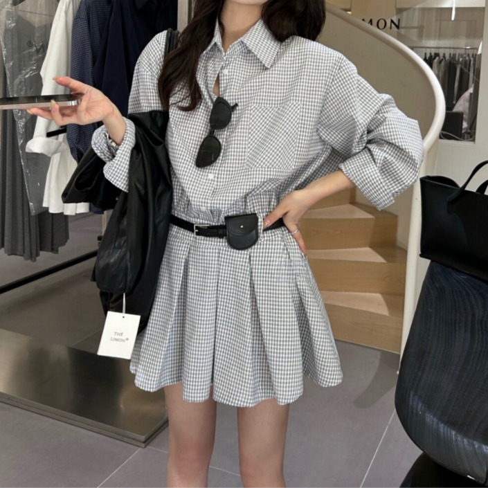 유니크코코 키작녀 페플럼 셔츠 미니 원피스 가을