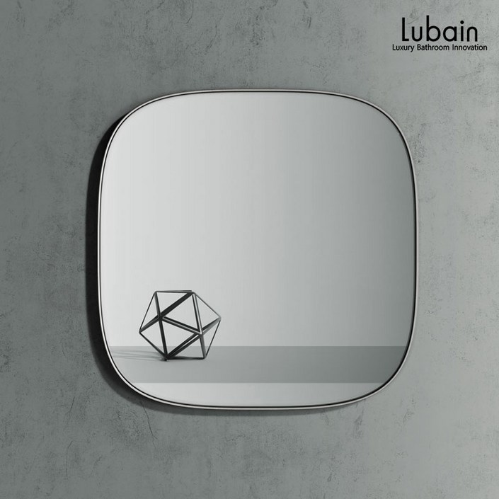 루바인 욕실거울 볼드스퀘어 스테인리스 프레임 거울, 실버 헤어라인