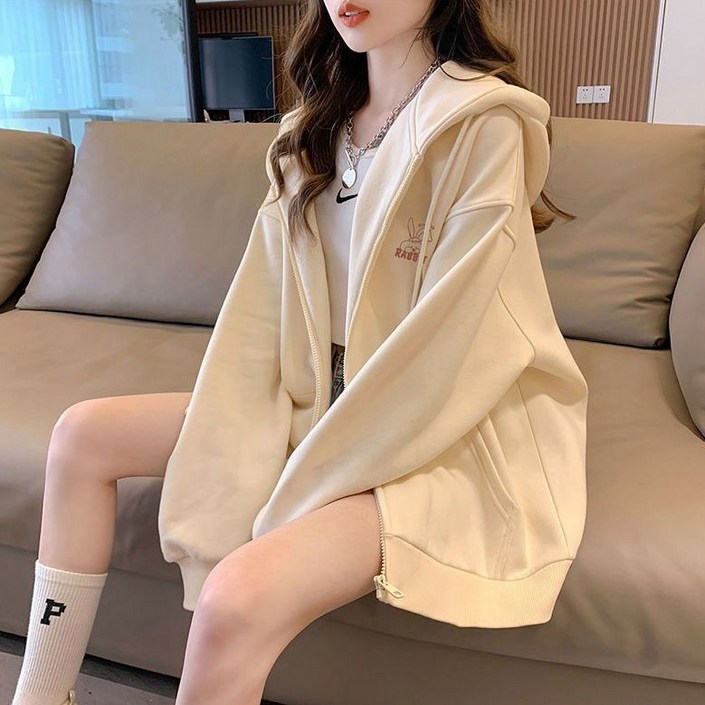 여성 래빗 패턴 캐주얼 오버핏 후드 집업LCL178