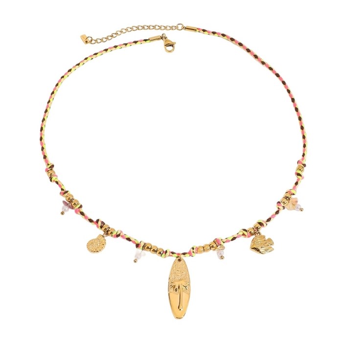 비치 주얼리 조절 가능한 땋은 코드 목걸이 구리 물고기 펜던트 보헤미안 스타일 여성용