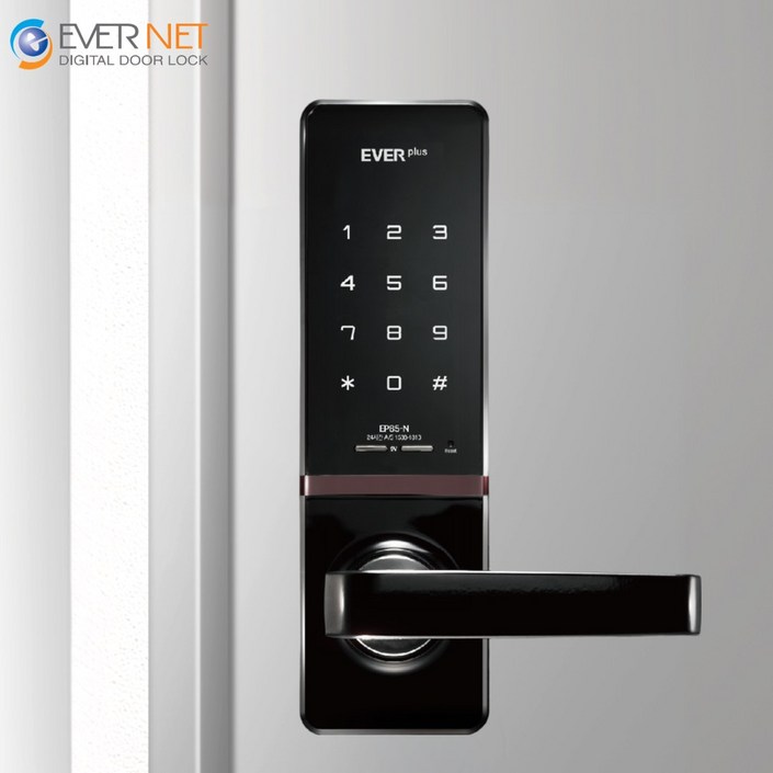 에버넷 무타공 도어락 현관 번호키 에버플러스 EP85 블랙 (번호전용,카드), 고객직접설치, EP85-N (번호전용)
