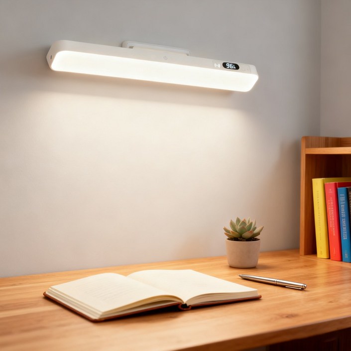 HUIJII 디지털 전력표시 무선 리모컨 탁상 스탠드 조명 간편부착 무타공 마그네틱 LED등 화장대 조명, 화이트