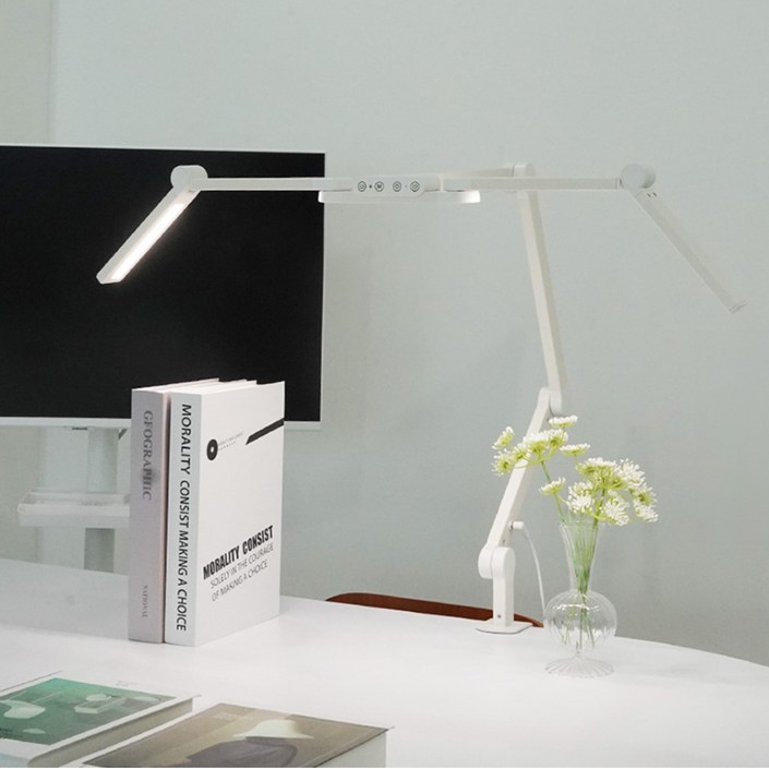 룩스베러 STDL04 스탠드 삼성 시력보호 와이드 책상스탠드 공부등 독서등 조명, 화이트클램프리모컨