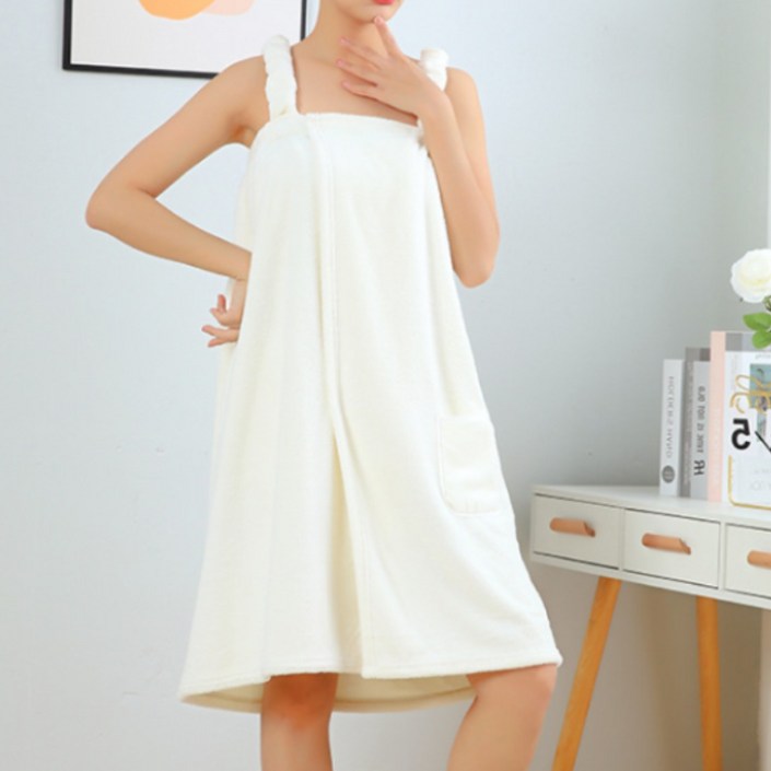 비바프 부드러운 도톰한 여성 목욕 샤워 가운 타올, 2개, 화이트