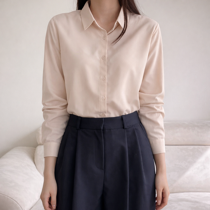 라라온 링클프리 베이직 크롭 카라넥 셔츠 블라우스 TSP2746