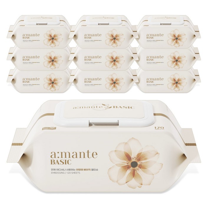 아망떼 베이직 엠보싱 물티슈 캡형 40gsm, 40g, 120매, 10개