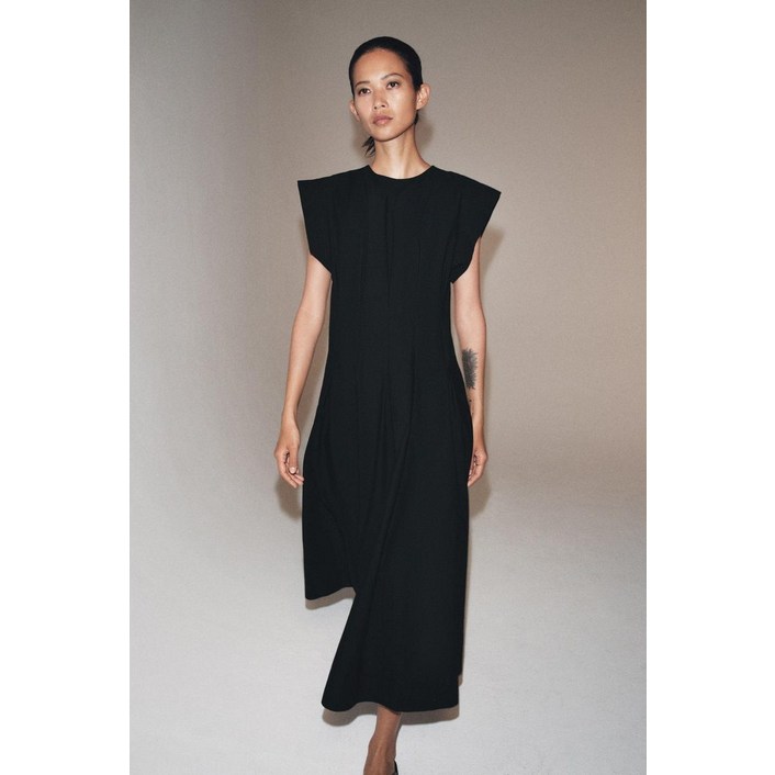 ZARA ZW 컬렉션 포플린 플리츠 원피스 - 블랙