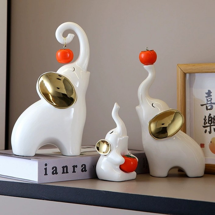 골드 황금 행복한 코끼리 가족세트 인테리어 소품 풍수 장식품 집들이선물, 화이트코끼리골드