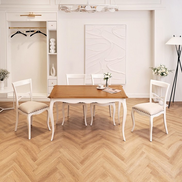 유캐슬 루앙 엔틱 4인 원목 식탁세트테이블의자4, 단품