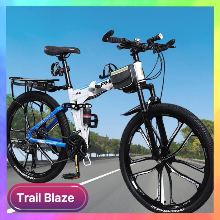 트레일블레이즈 고성능 픽시 하이브리드 트렉 미니벨로 로드 산악 스캇 실내 MTB 자전거, 1개, 1cm, 화이트블루 X 27인치 X 30단 X 3스포크